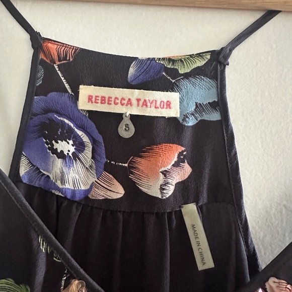 Rebecca Taylor Black Multicolor Floral Sequin Silk Tank Top size 6 EUC - Picture 7 of 8